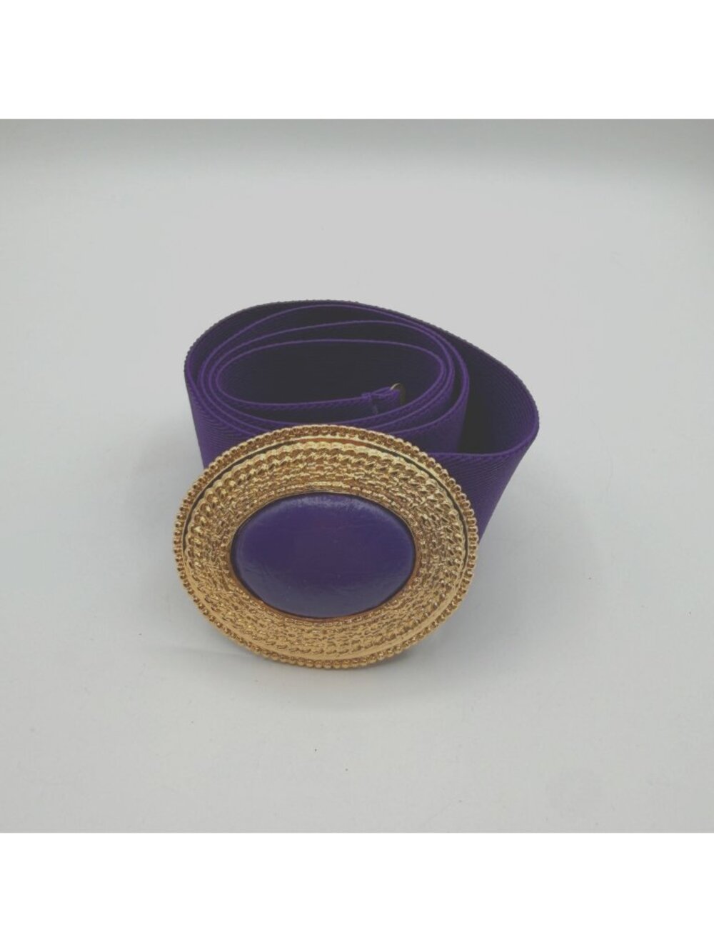 Vintage Day-Lor USA Purple Stretch Belt Gold Tone Cabochon Buckle 41.5" Length